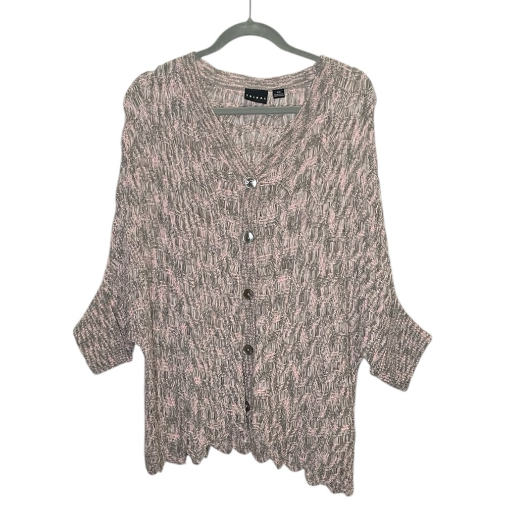 TRIBAL BUTTON DOWN KNITTED CARDIGAN WITH SCALLOPED EDGES SIZE S/M